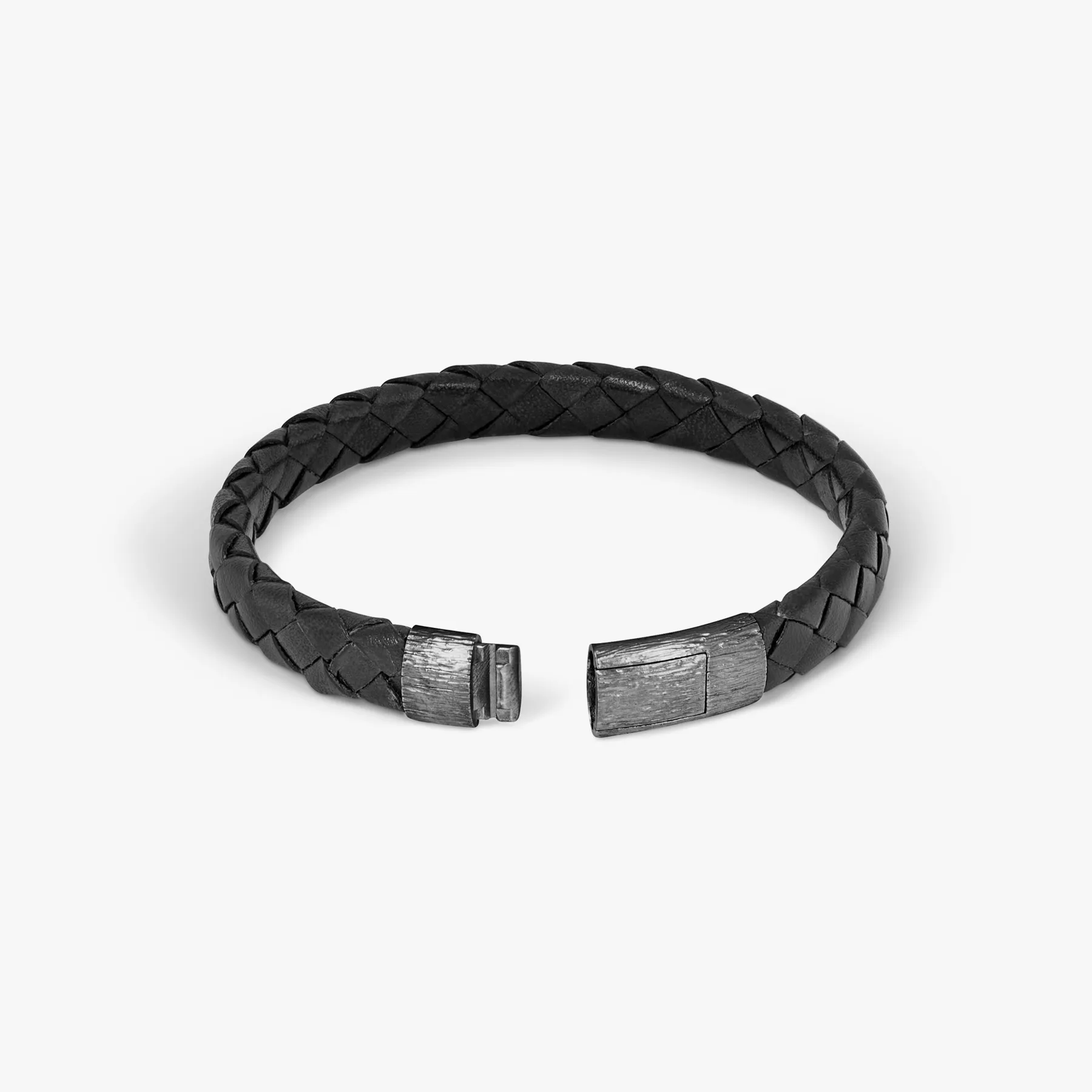 Graffiato bracelet in Italian black leather with black rhodium plated sterling silver sold by Tateossian product image thumbnail 3