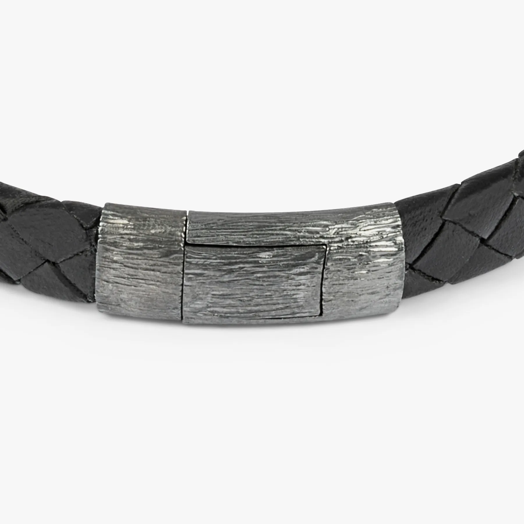 Graffiato bracelet in Italian black leather with black rhodium plated sterling silver sold by Tateossian product image thumbnail 2