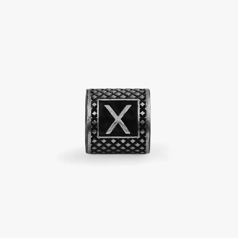 Lucky Me Initial X Charm In Black Rhodium Plated Silver  sold by Tateossian