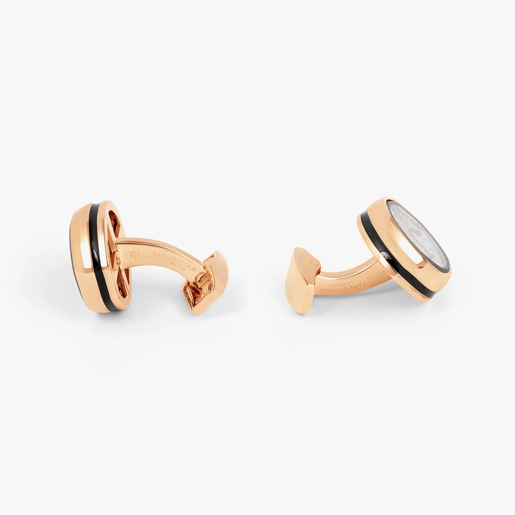 Tonneau Skeleton Cufflinks in Rose Gold & Black Enamel sold by Tateossian product image thumbnail 5