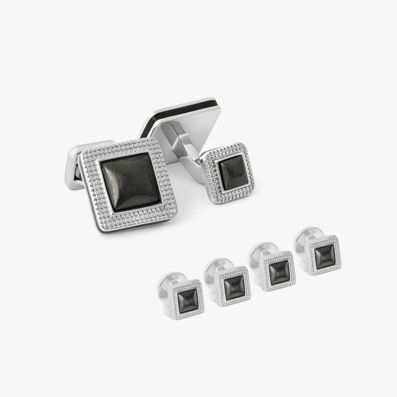 Duo Cabachon Cufflinks & Shirt Studs With Hematite sold by Tateossian