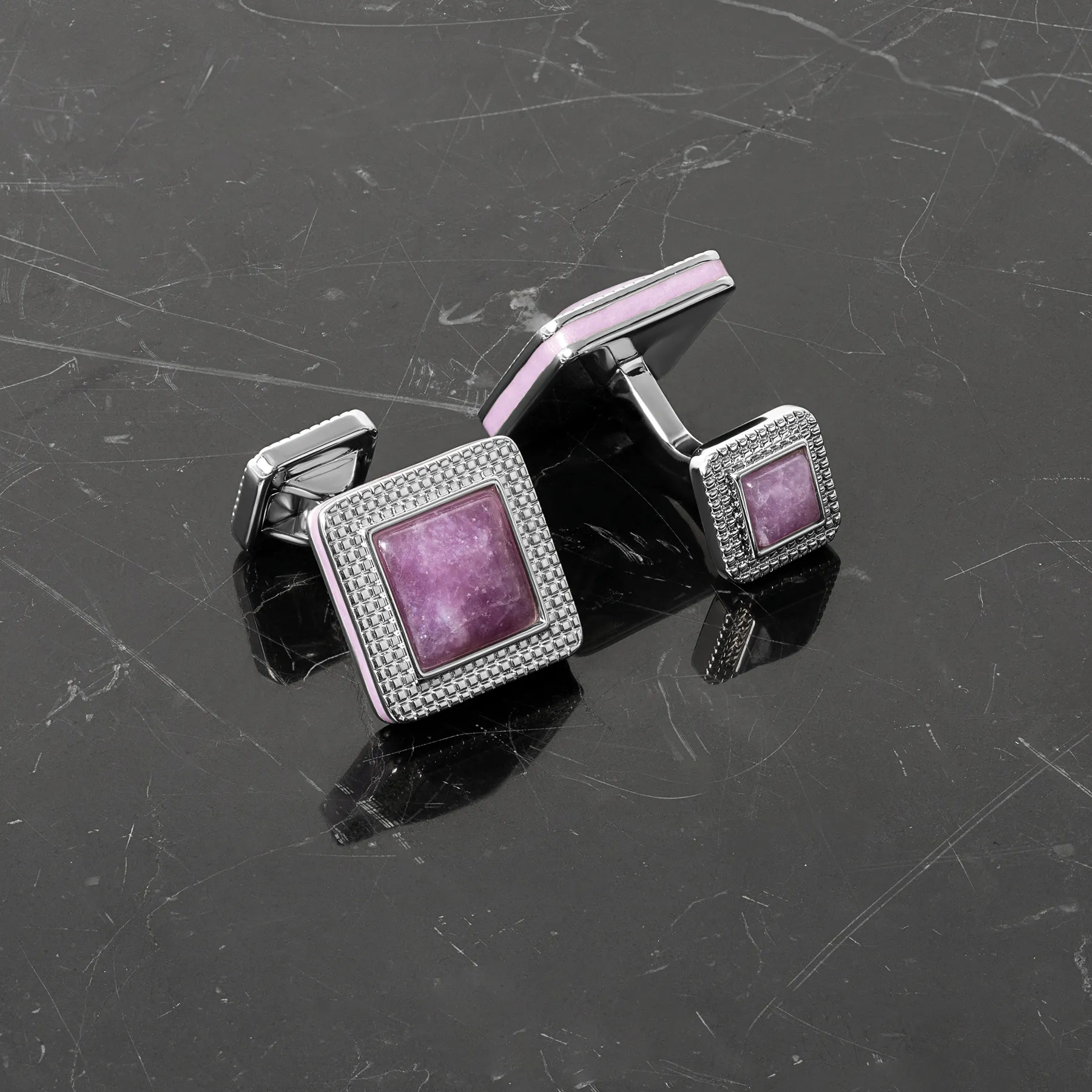 Duo Cabachon Cufflinks With Purple Jade sold by Tateossian product image thumbnail 3