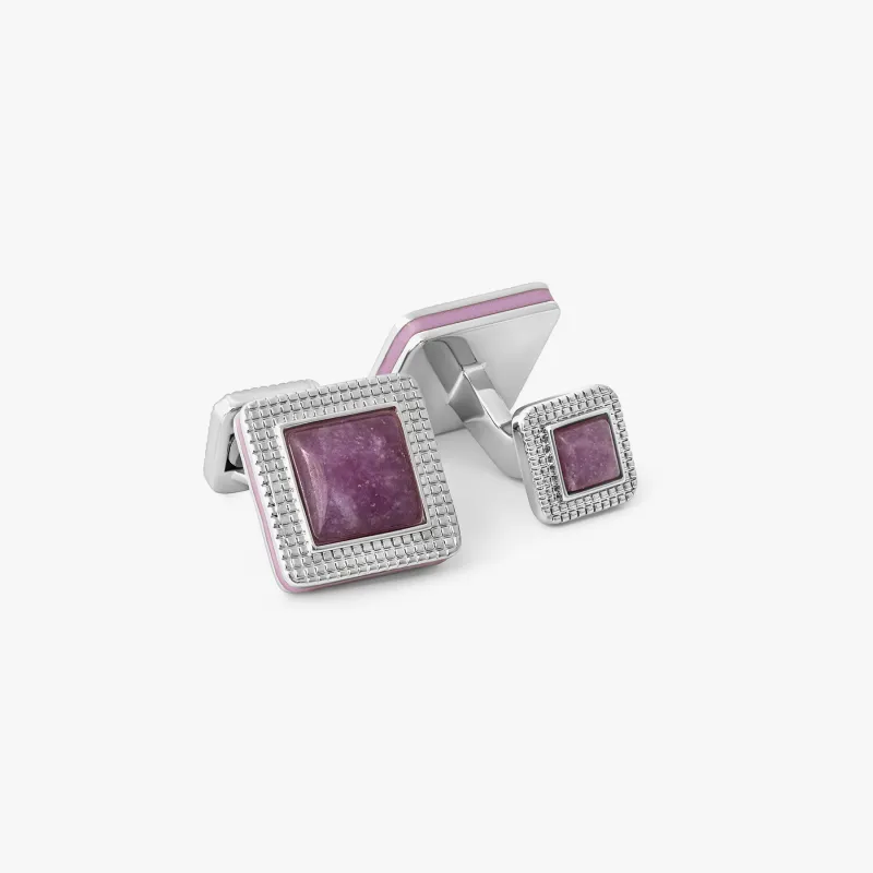 Duo Cabachon Cufflinks With Purple Jade sold by Tateossian