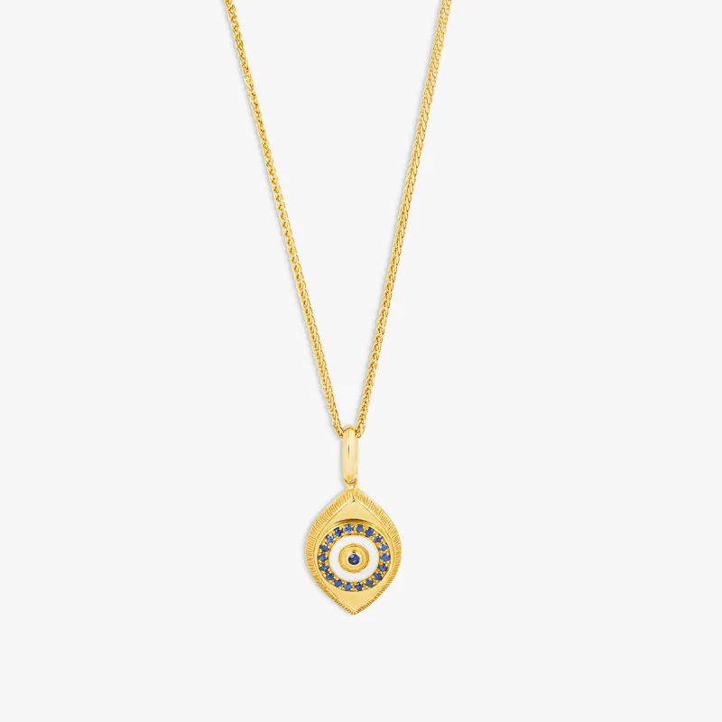 Paros Evil Eye Necklace In Yellow Gold & Sapphire sold by Tateossian