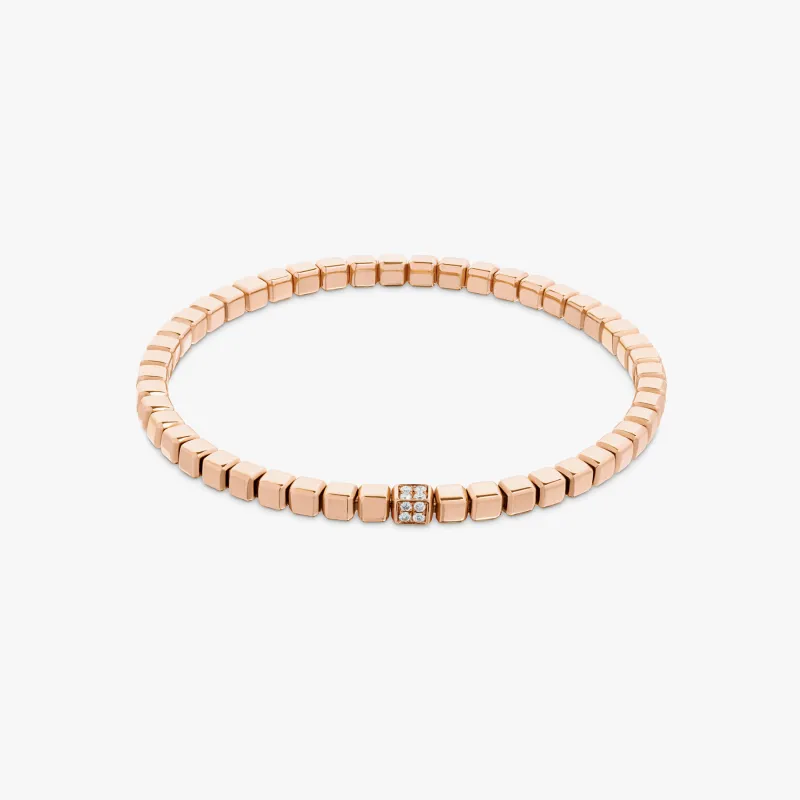 Quadro Cube bracelet with white diamonds and 18k rose gold sold by Tateossian