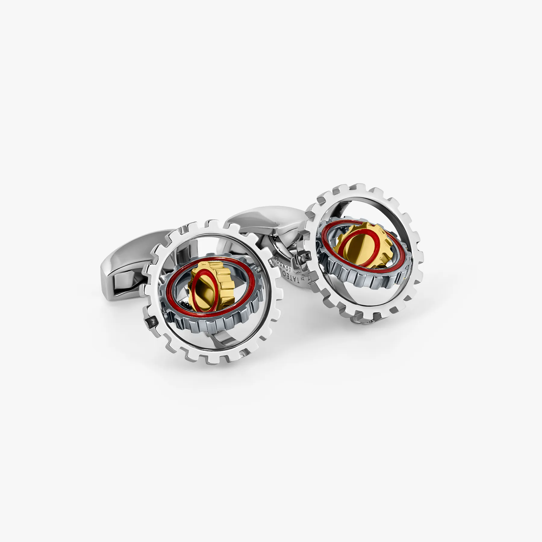 Orbit Gear Cufflinks in Palladium & Red Enamel sold by Tateossian product image thumbnail 3