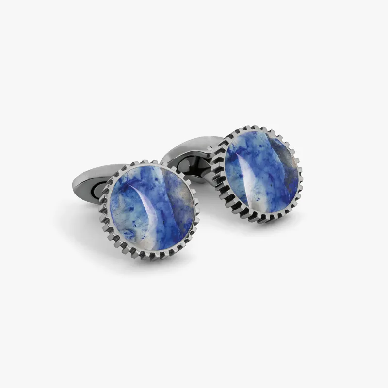 Titanium Classic Cufflinks in Titanium with Blue Watermelon Stone made by Tateossian