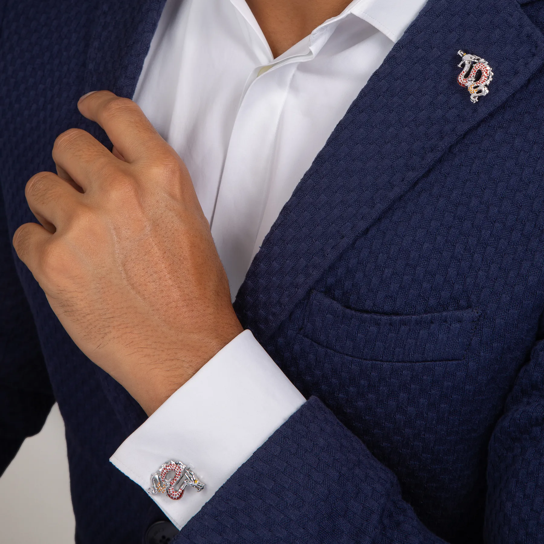 Year of the Dragon Pin In White Bronze Plater with Red & Orange Enamel sold by Tateossian product image thumbnail 5