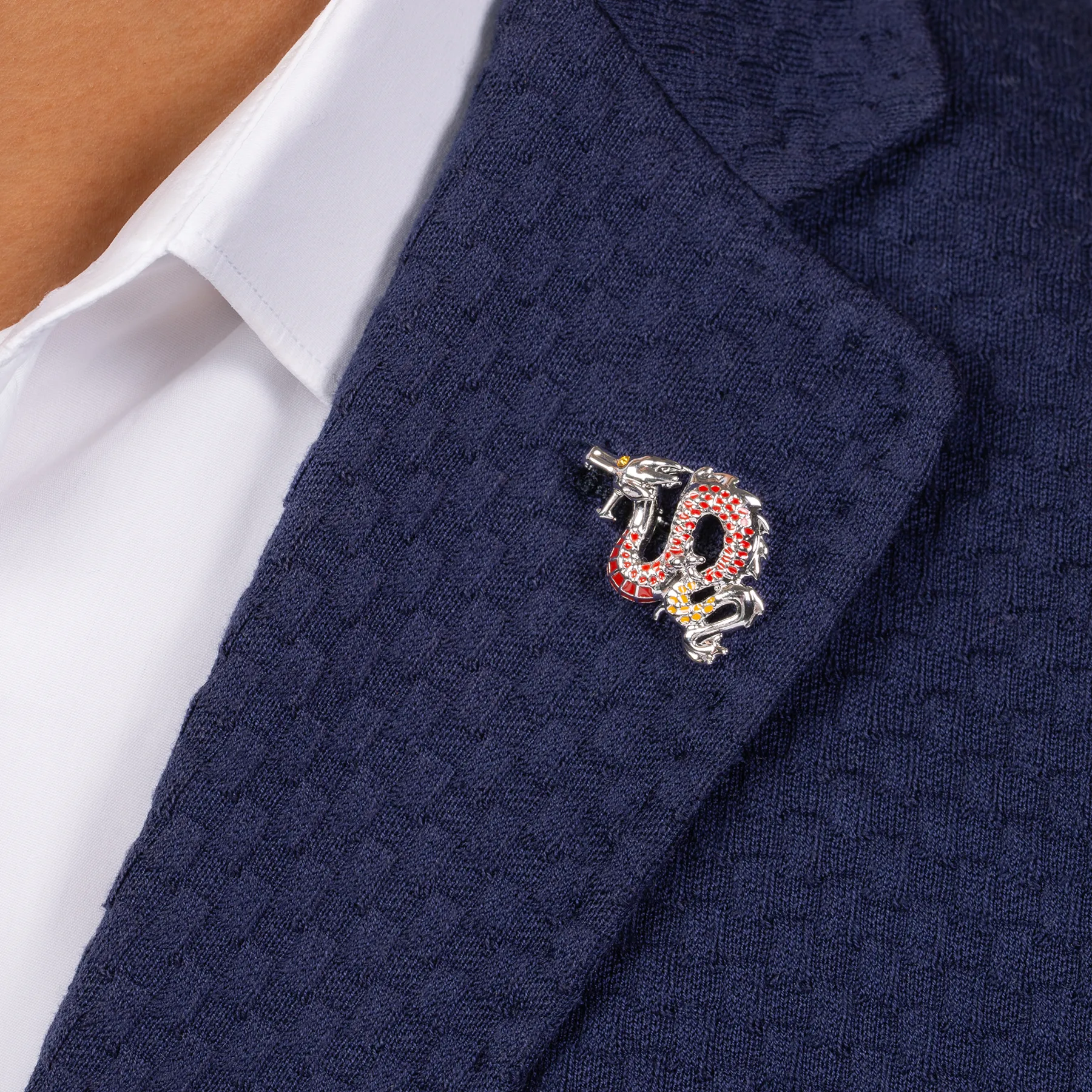 Year of the Dragon Pin In White Bronze Plater with Red & Orange Enamel sold by Tateossian product image thumbnail 2