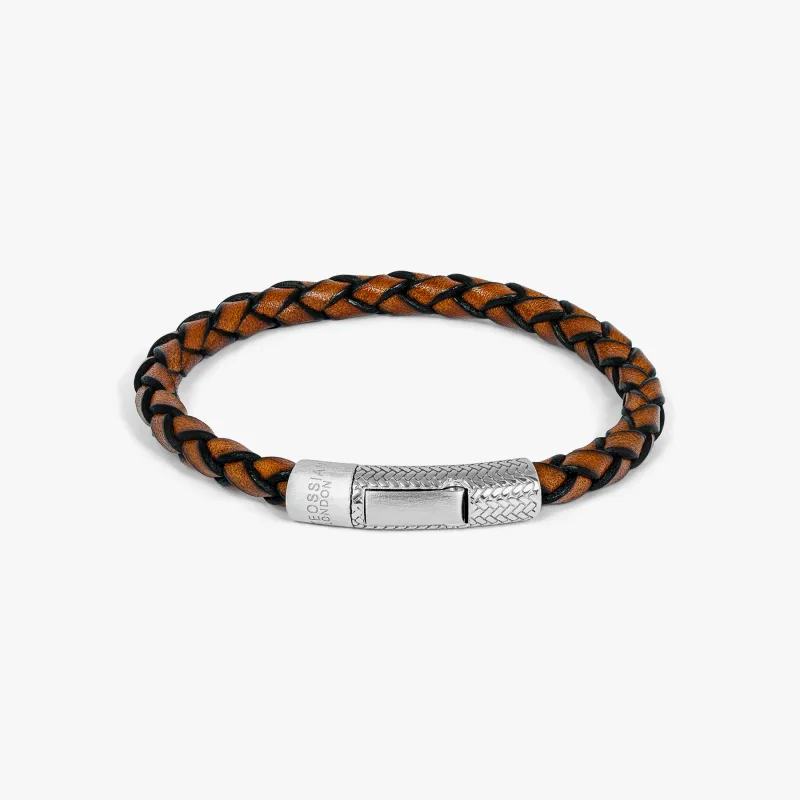 Herringbone Click Pelle Bracelet In Brown Leather With Rhodium Plated Silver sold by Tateossian