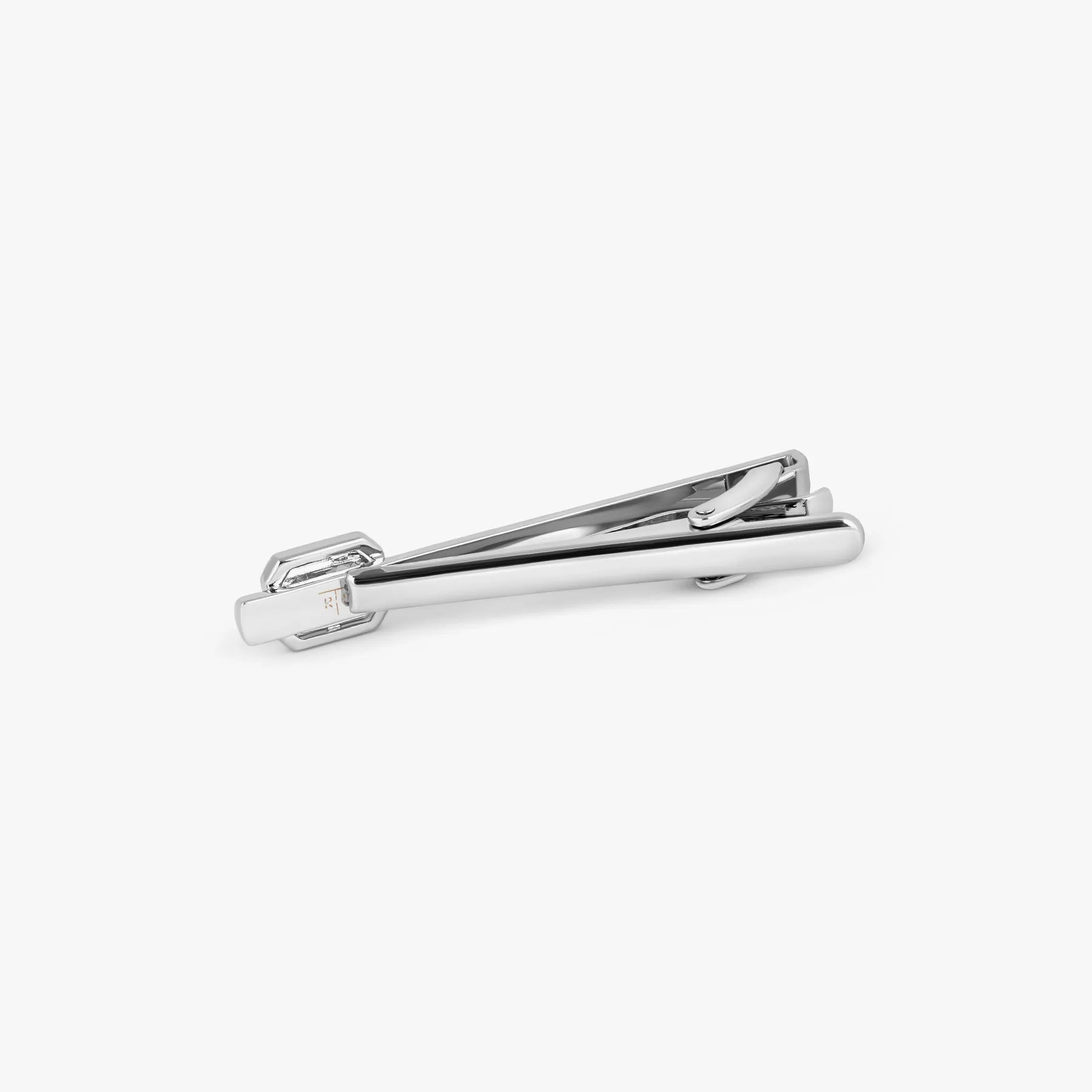 Halo Rectangular Tie Clip in Rhodium Plated with Clear Cubic Zirconia sold by Tateossian product image thumbnail 3