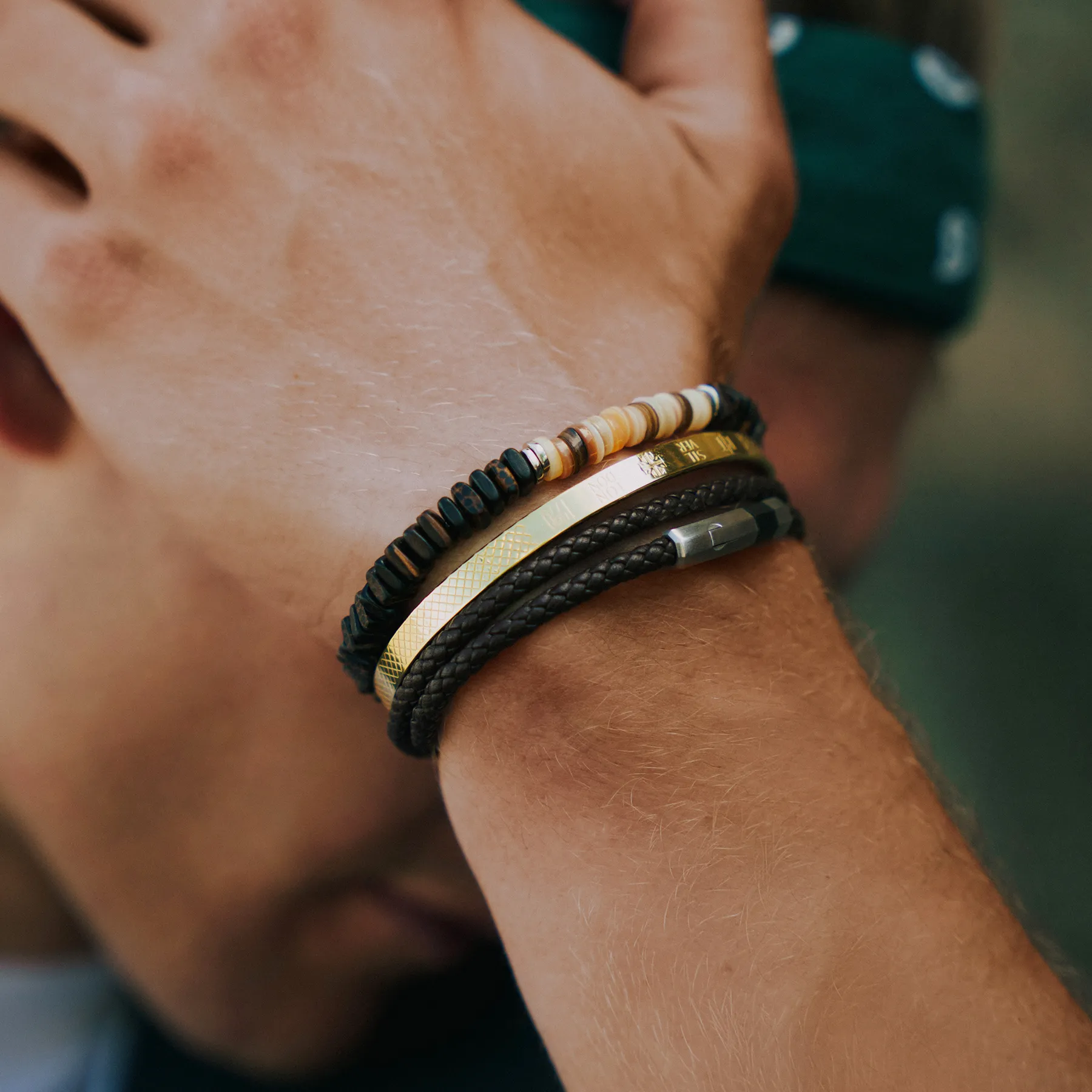 Octagon Click Pelle Double Wrap Leather Bracelet In Brown sold by Tateossian product image thumbnail 4