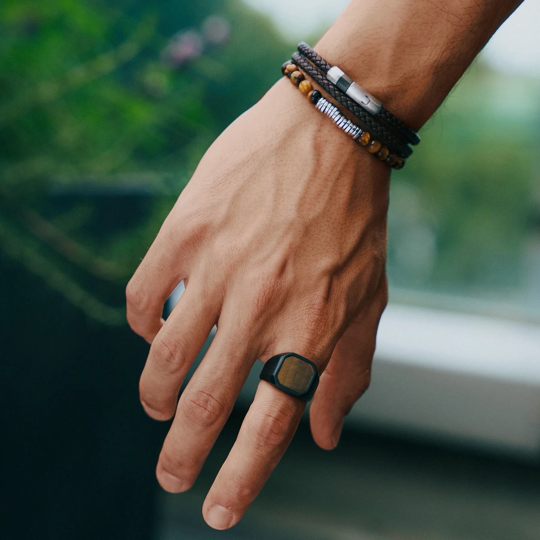 Octagon Click Pelle Double Wrap Leather Bracelet In Brown sold by Tateossian product image thumbnail 5