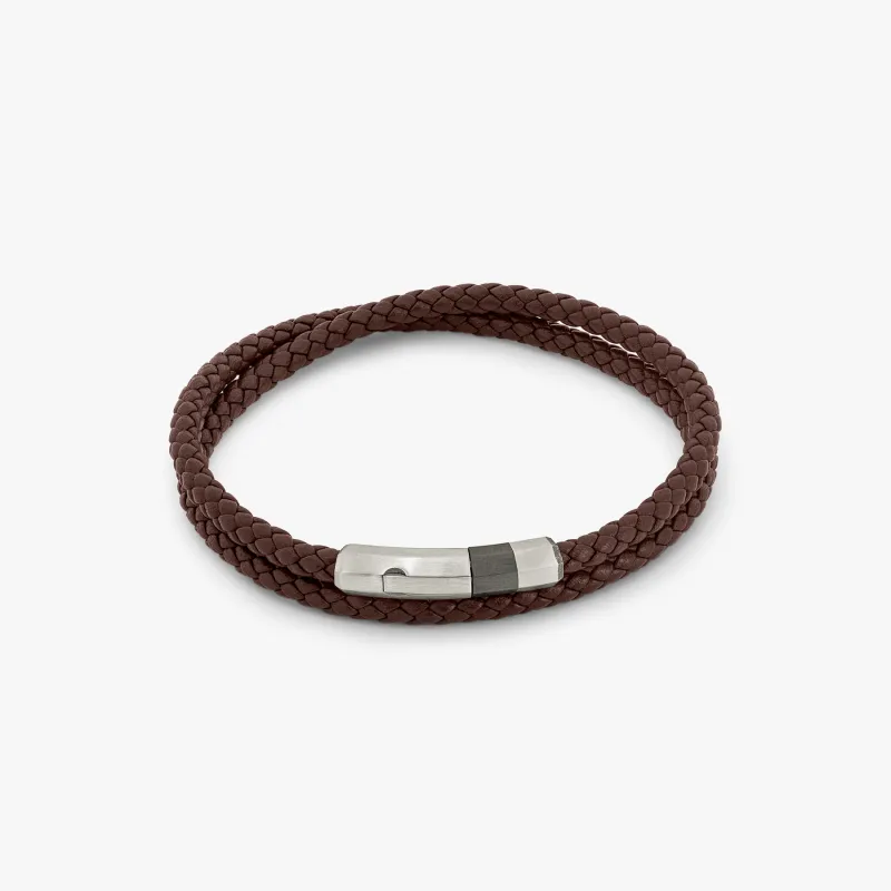 Octagon Click Pelle Double Wrap Leather Bracelet In Brown sold by Tateossian