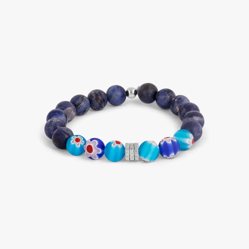Millefiori Maxi Beaded Bracelet in Stainless Steel with Sodalite sold by Tateossian