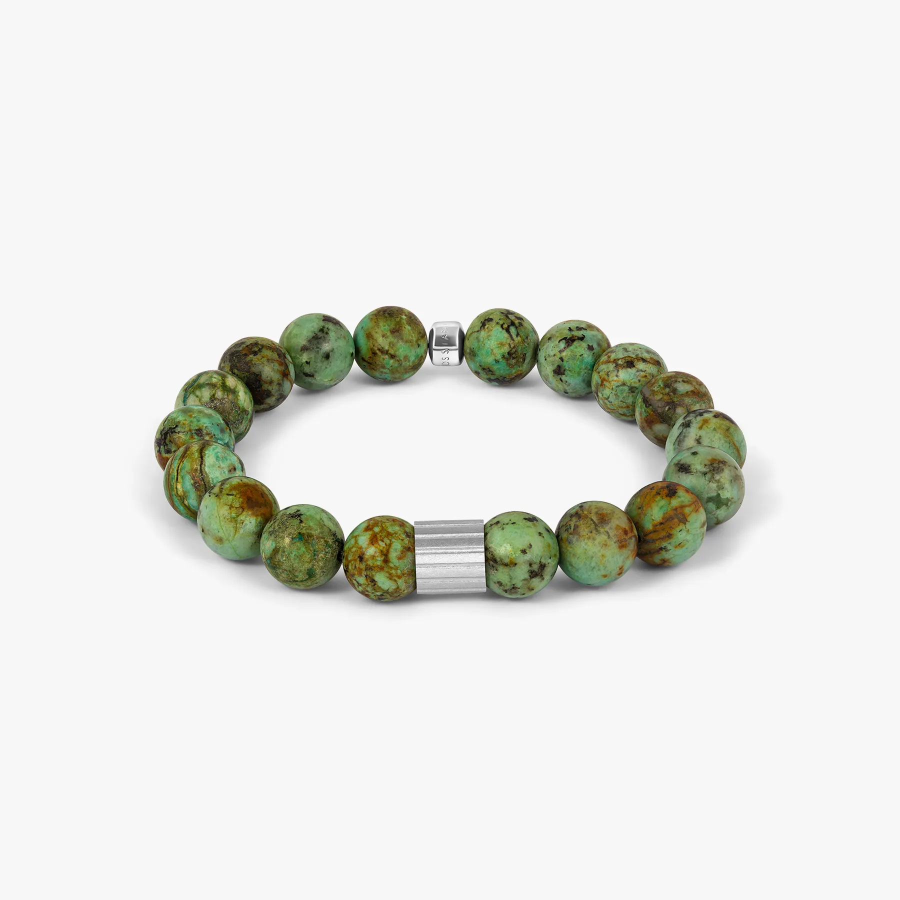 Maxi Pop Beaded Bracelet in Rhodium Silver with Green African Turquoise sold by Tateossian