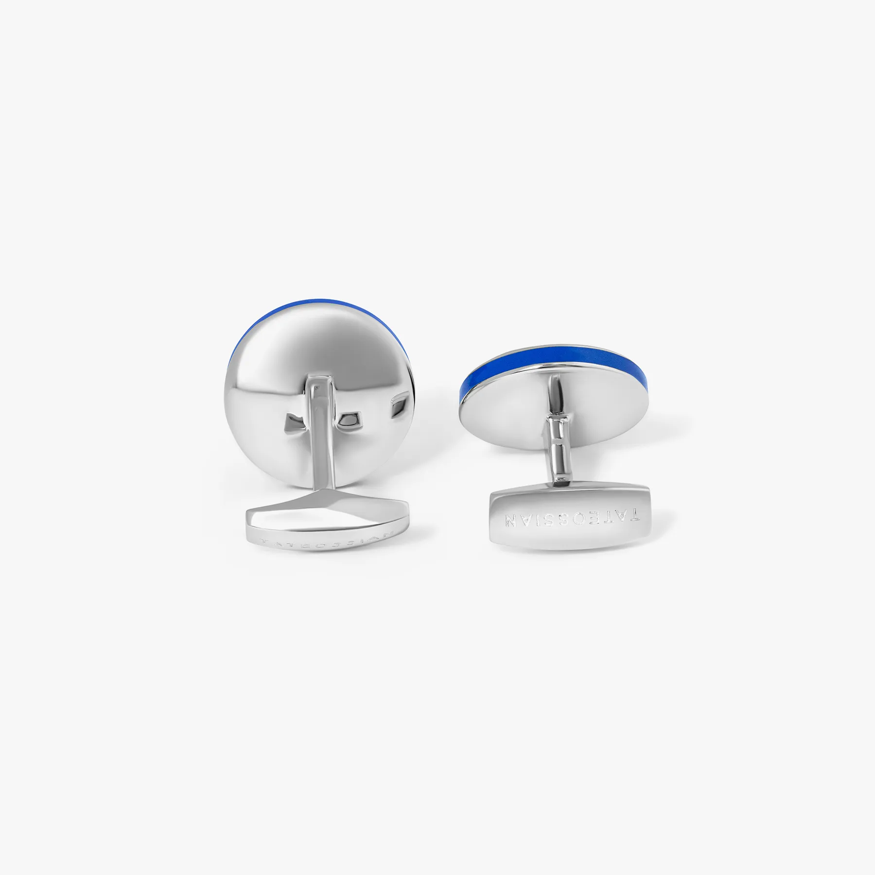 Signature Round Cufflinks in Rhodium Plated Silver with Lapis Mosaic Stone sold by Tateossian product image thumbnail 2
