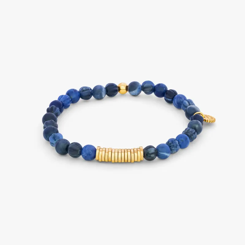 Classic Discs Beaded Bracelet in Yellow Gold Plated Silver with Blue Sodalite sold by Tateossian