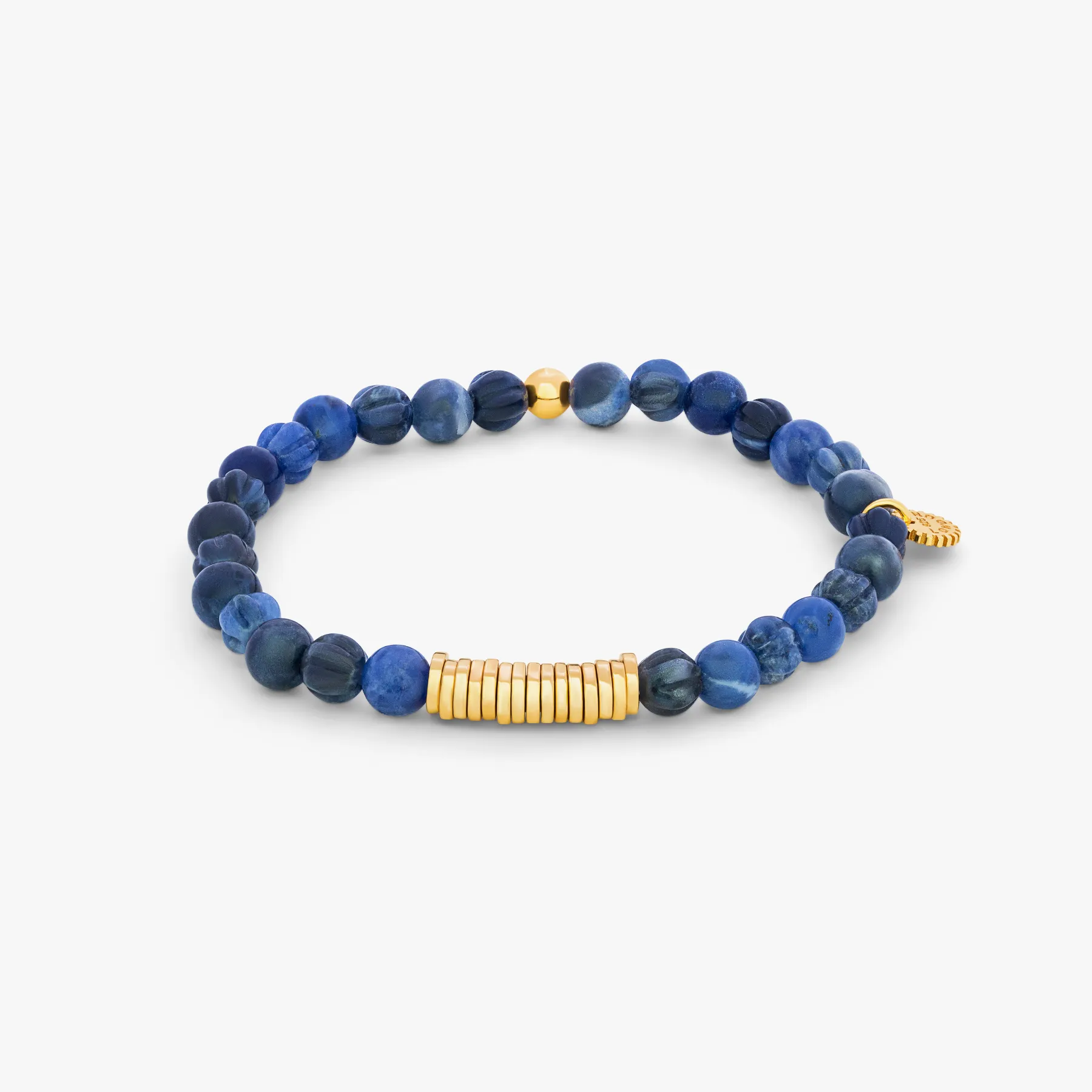 Classic Discs Beaded Bracelet in Yellow Gold Plated Silver with Blue Sodalite sold by Tateossian