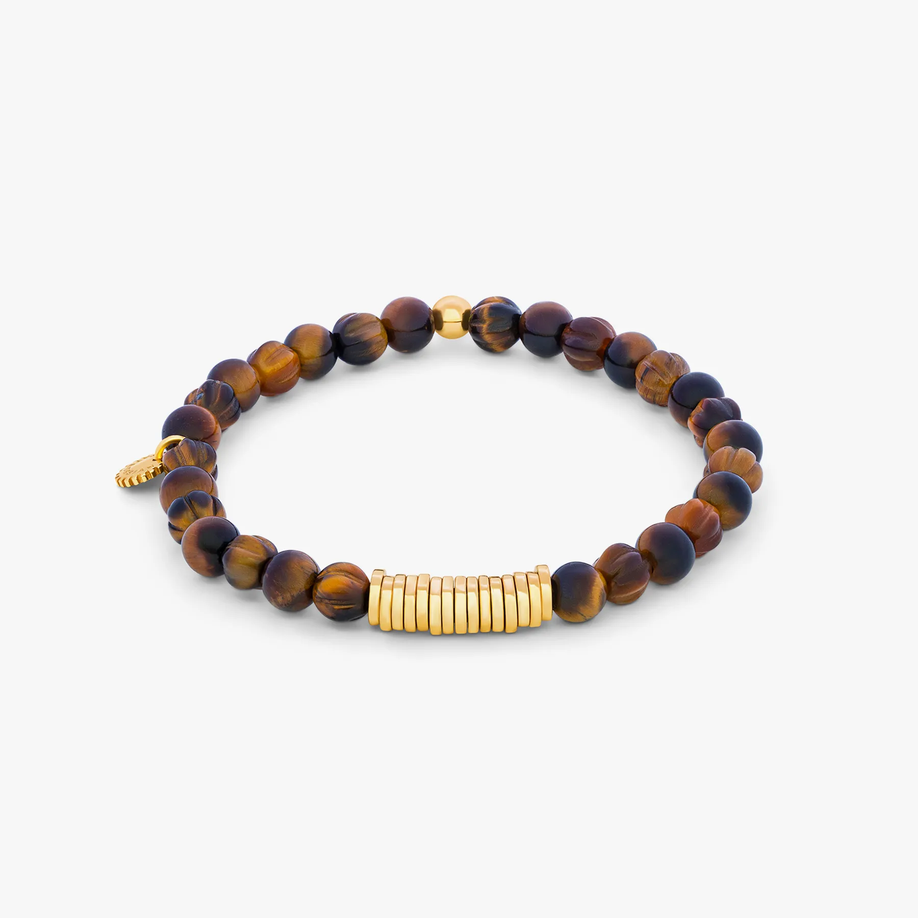 Classic Discs Beaded Bracelet in Yellow Gold Plated Silver with Tiger Eye sold by Tateossian