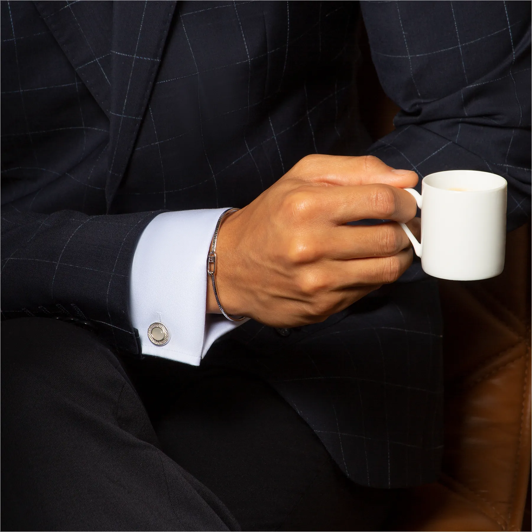 Cable Oval Cufflinks In Sterling Silver With Moonstone sold by Tateossian product image thumbnail 4