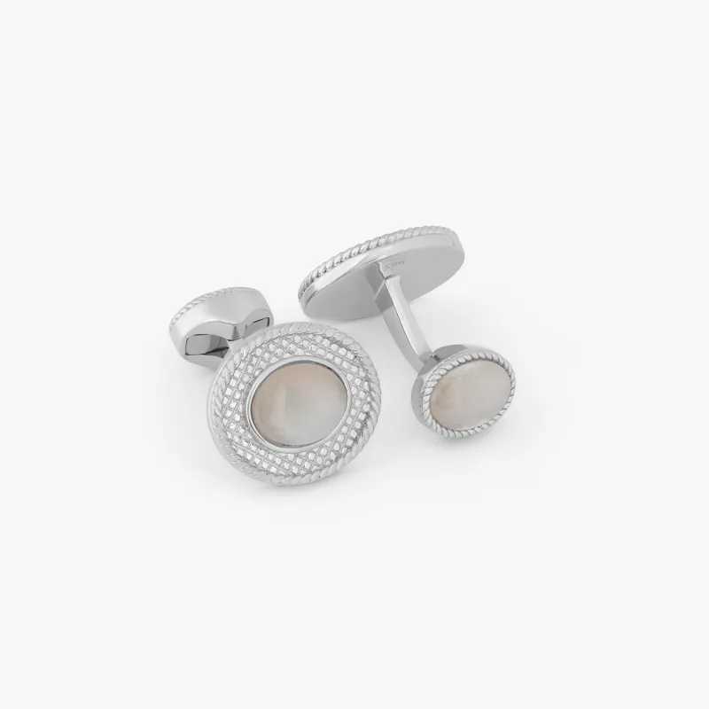Cable Oval Cufflinks In Sterling Silver With Moonstone sold by Tateossian