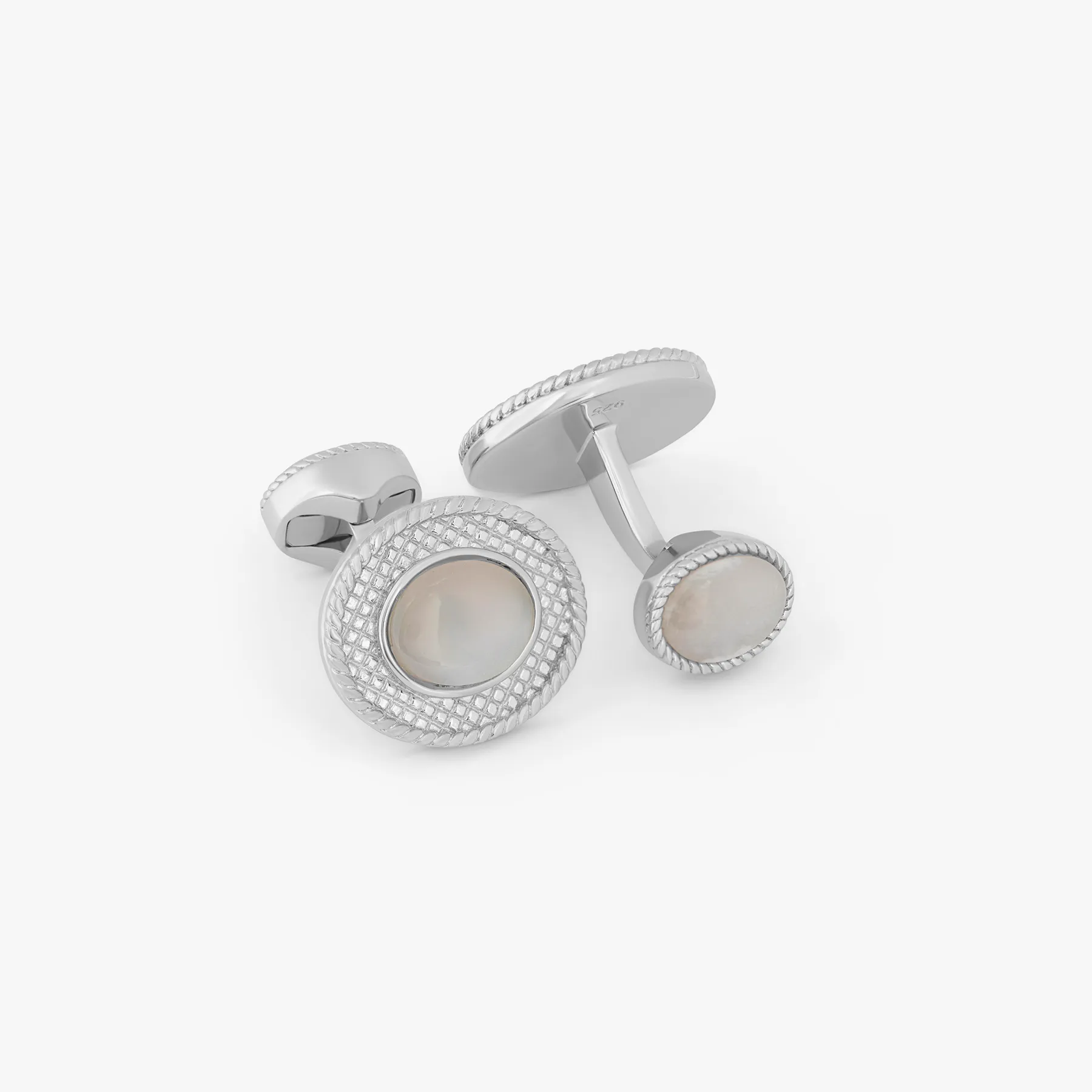 Cable Oval Cufflinks In Sterling Silver With Moonstone sold by Tateossian
