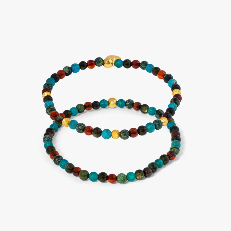 Multi Colour Sterling Silver Graffiato Sennit Duo Bracelet sold by Tateossian