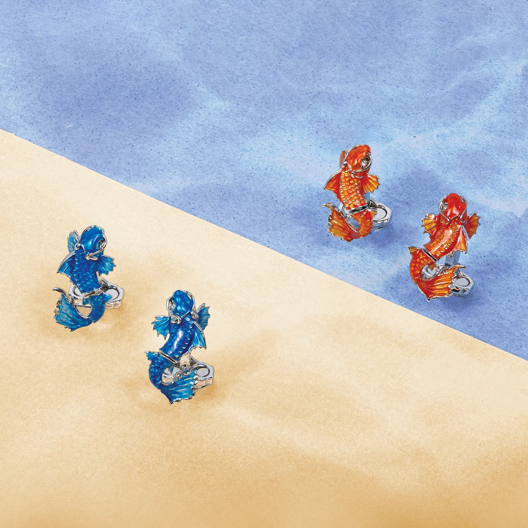 THOMPSON Koi Fish Cufflinks in White Bronze Plated with Blue Enamel sold by Tateossian product image thumbnail 3