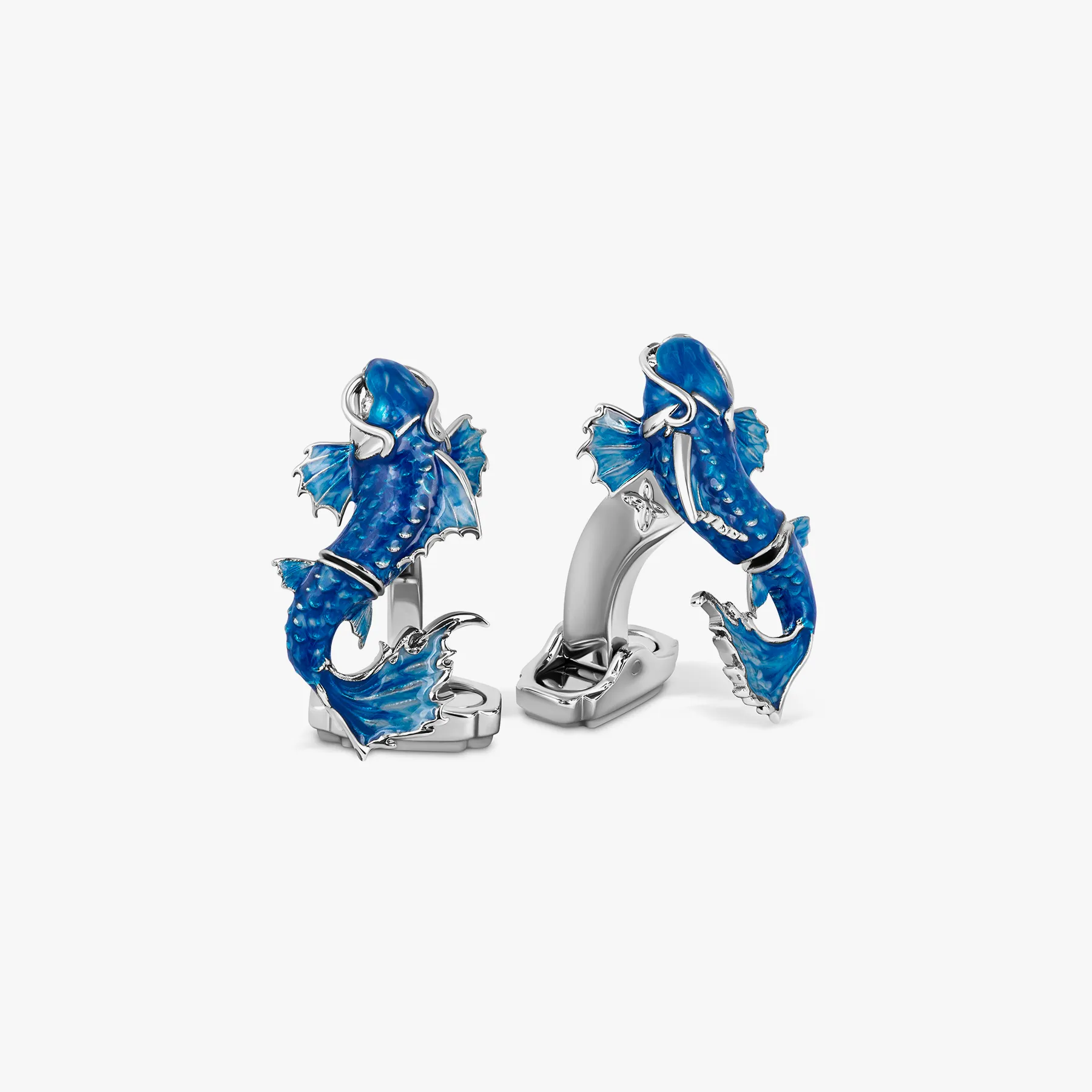 THOMPSON Koi Fish Cufflinks in White Bronze Plated with Blue Enamel sold by Tateossian
