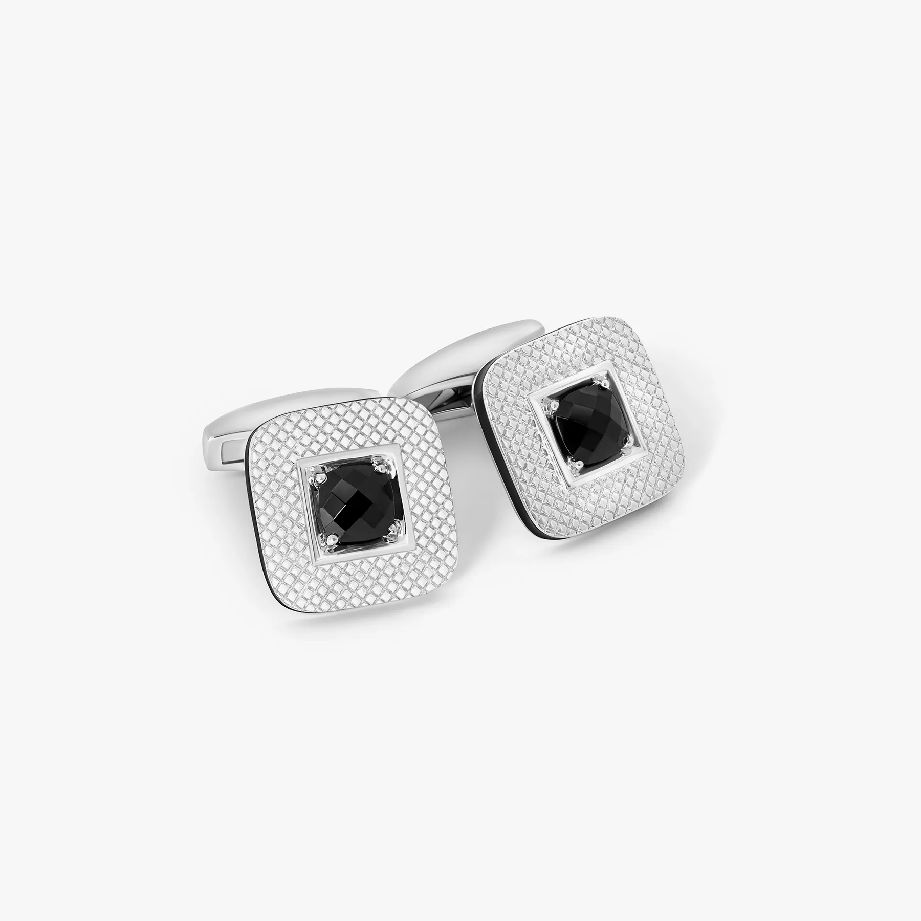 Refratto Cufflinks With Black Spinel In Rhodium Plated Silver sold by Tateossian