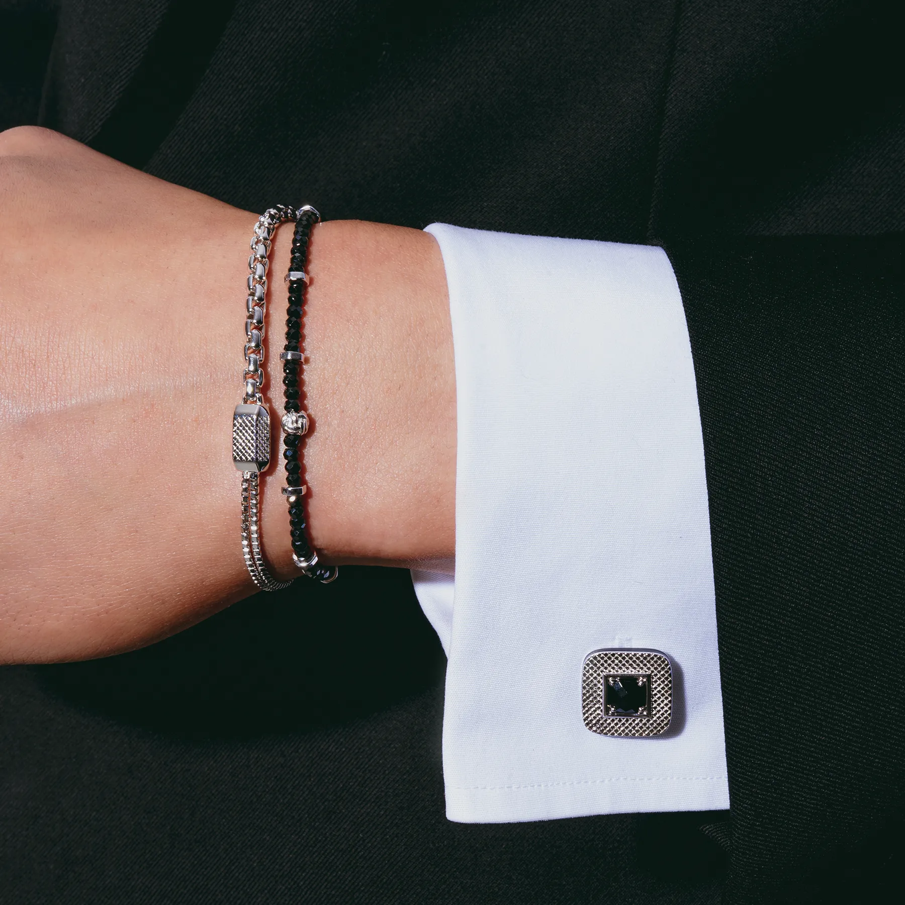 Refratto Cufflinks With Black Spinel In Rhodium Plated Silver sold by Tateossian product image thumbnail 2