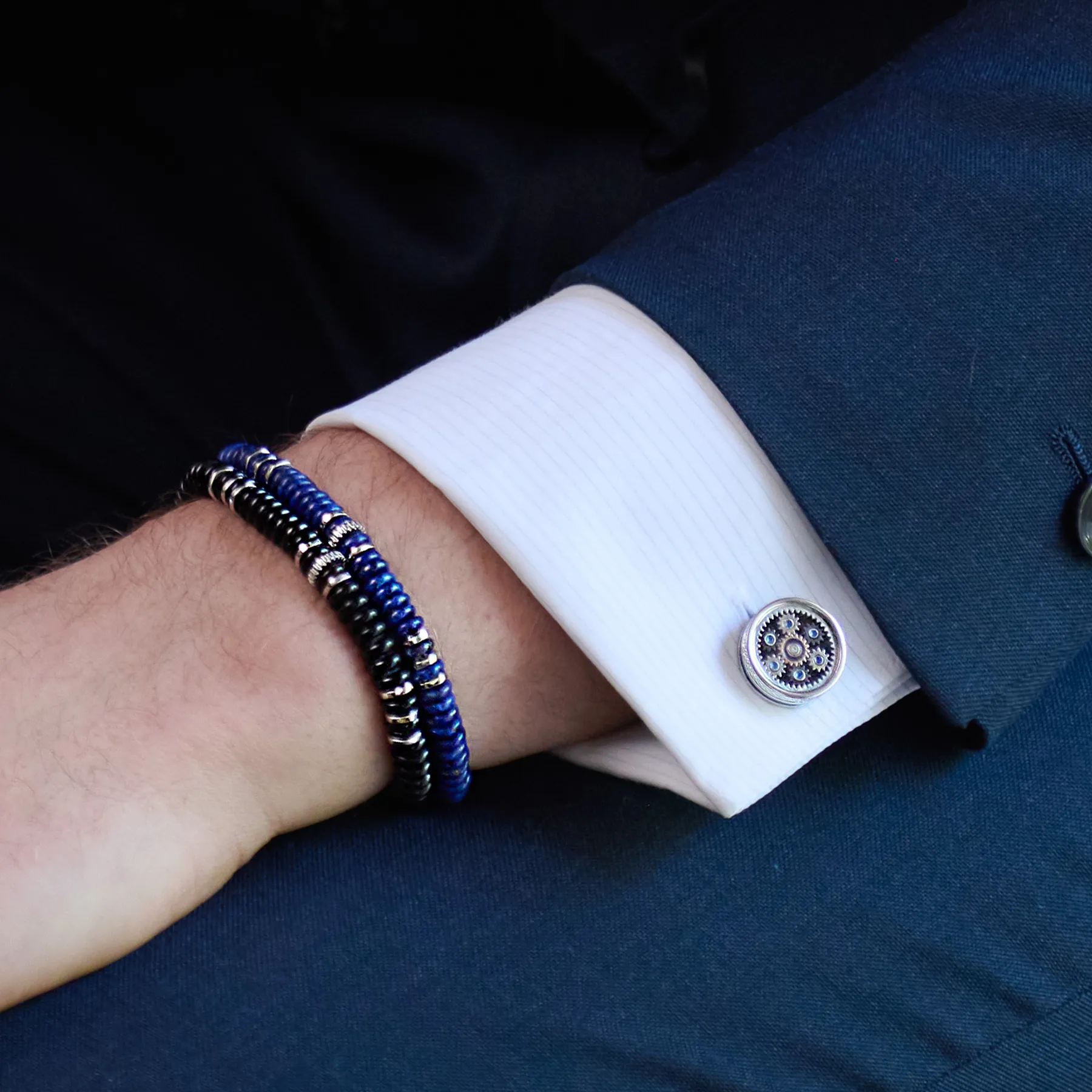 Septa Gear Cufflinks In Rose Gold & Palladium, With Carbon Fibre sold by Tateossian product image thumbnail 3