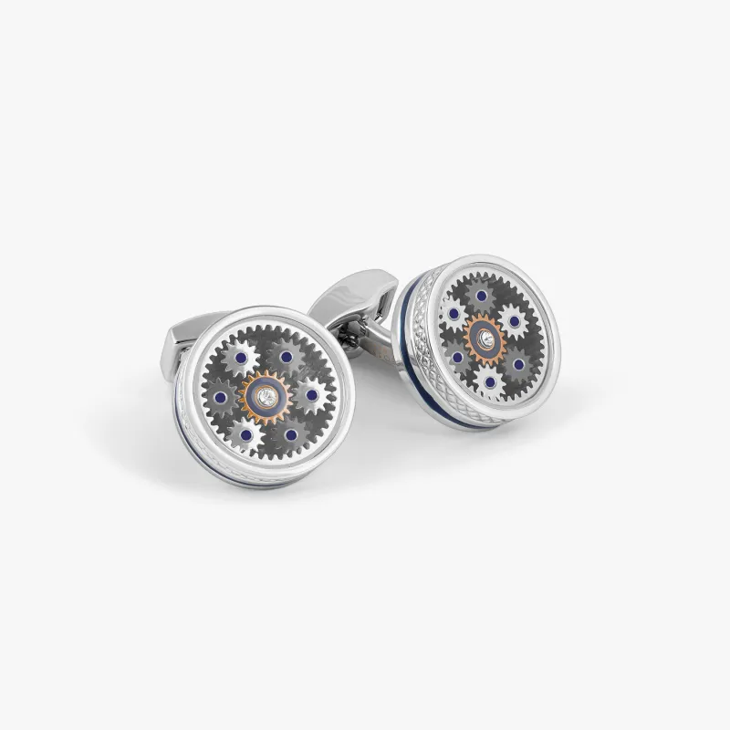 Septa Gear Cufflinks In Rose Gold & Palladium, With Carbon Fibre sold by Tateossian