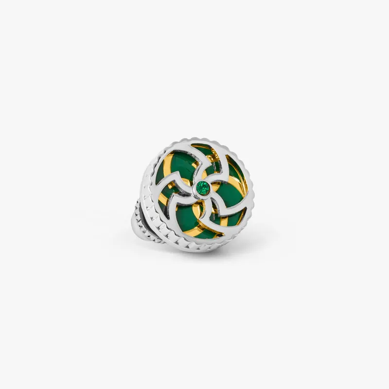 Rotating Trinity Pin With Green Enamel And Swarovski Crystals made by Tateossian