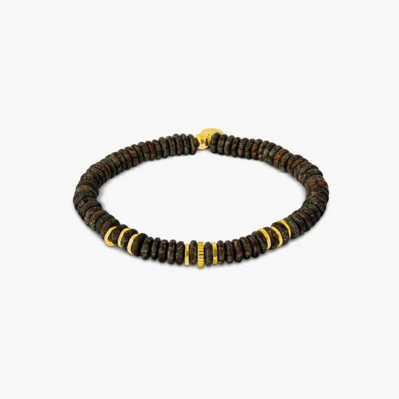 Positano Beaded Bracelet in Yellow Gold Plated Silver with Brown Obsidian sold by Tateossian