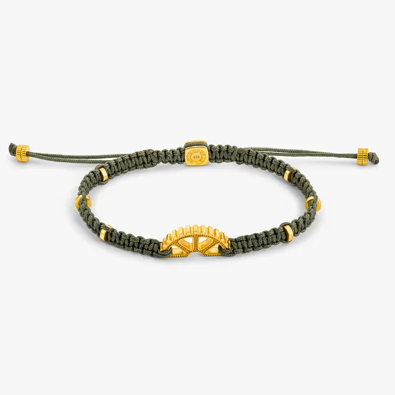 Puzzle Gear Green Macrame Bracelet in Yellow Gold Plated Silver sold by Tateossian