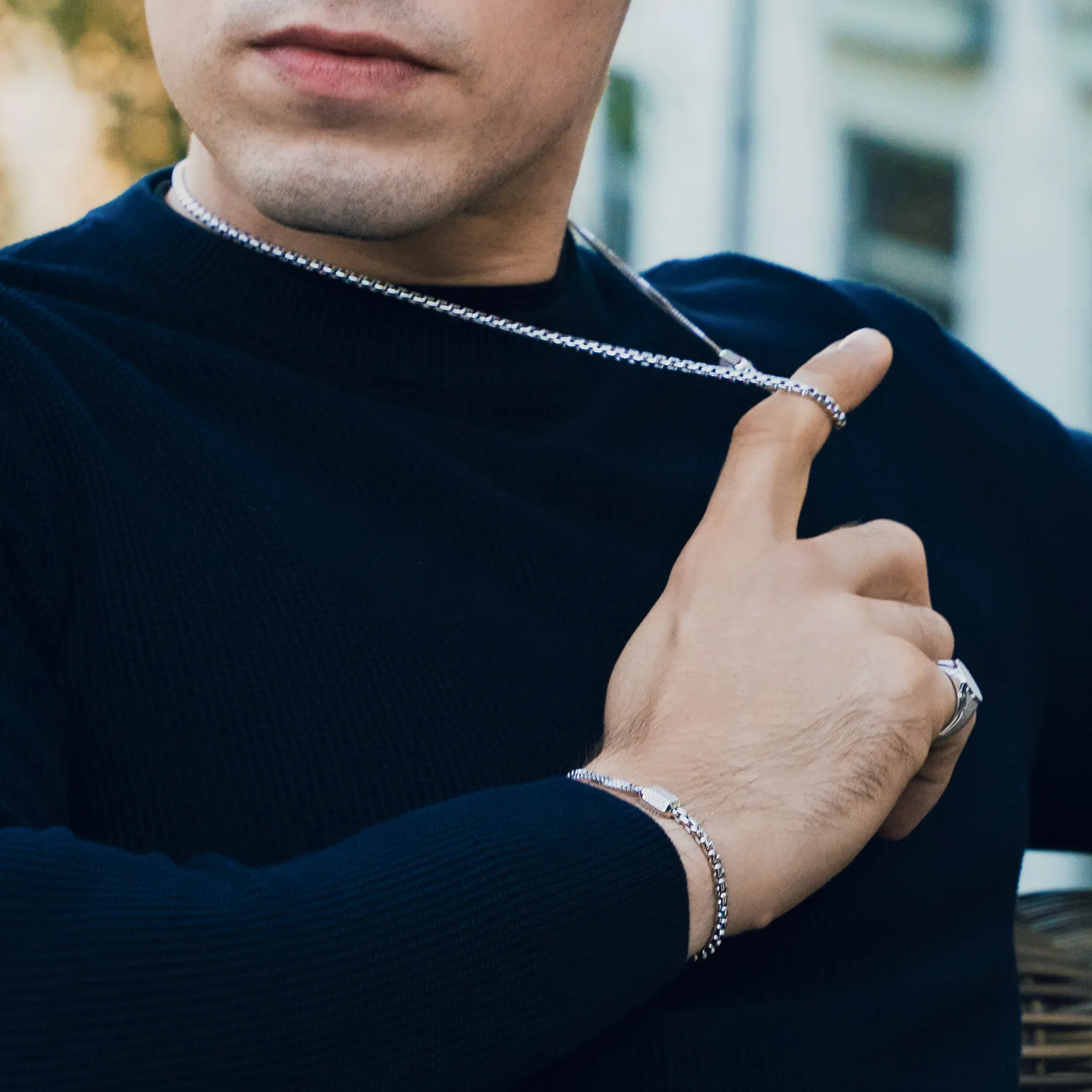 Hexade Box Chain Bracelet In Rhodium Plated Silver sold by Tateossian product image thumbnail 5