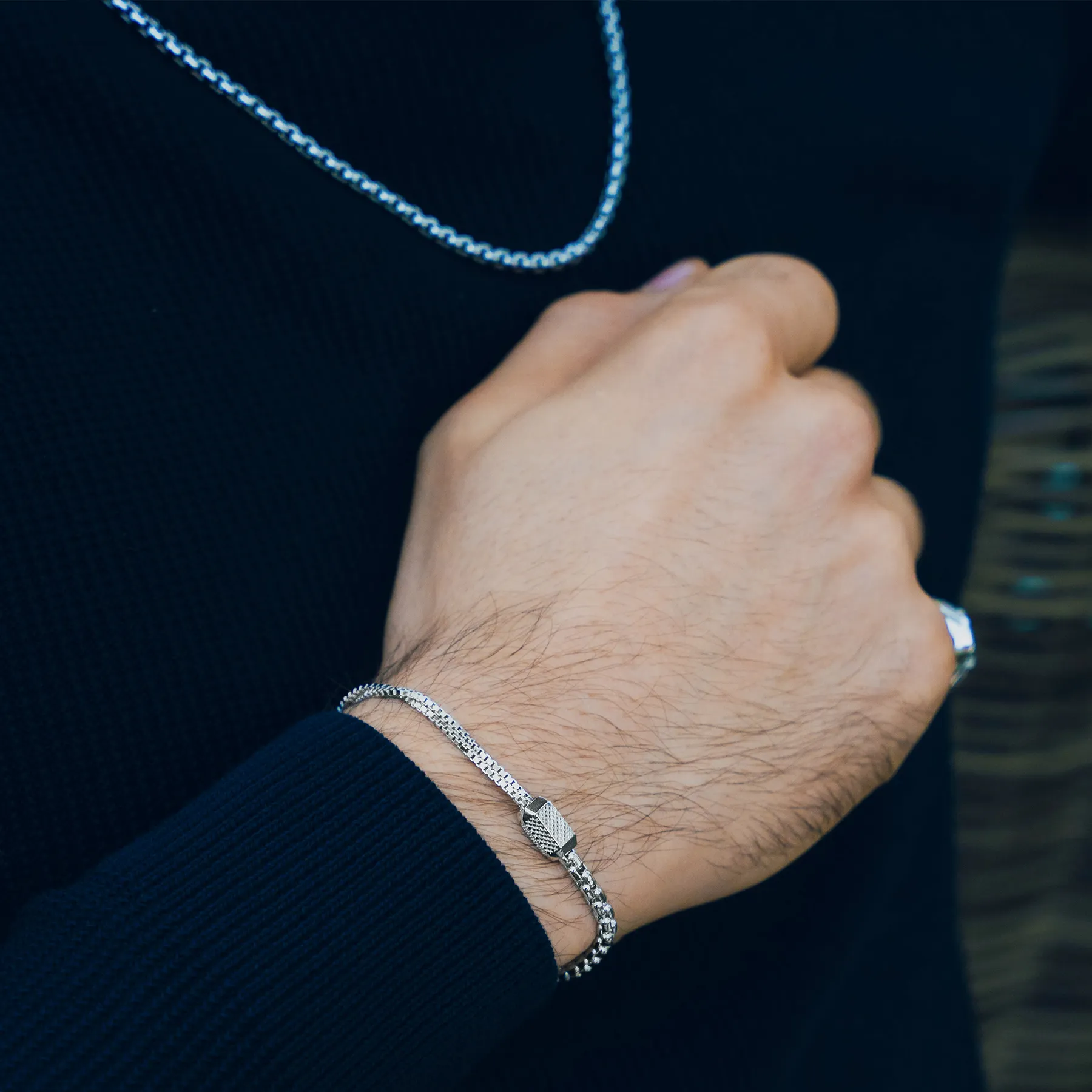 Hexade Box Chain Bracelet In Rhodium Plated Silver sold by Tateossian product image thumbnail 2
