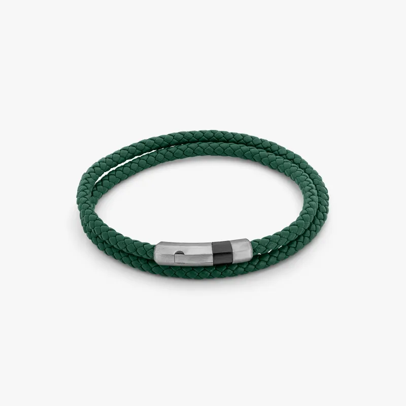 Octagon Click Pelle Double Wrap Leather Bracelet In Green sold by Tateossian