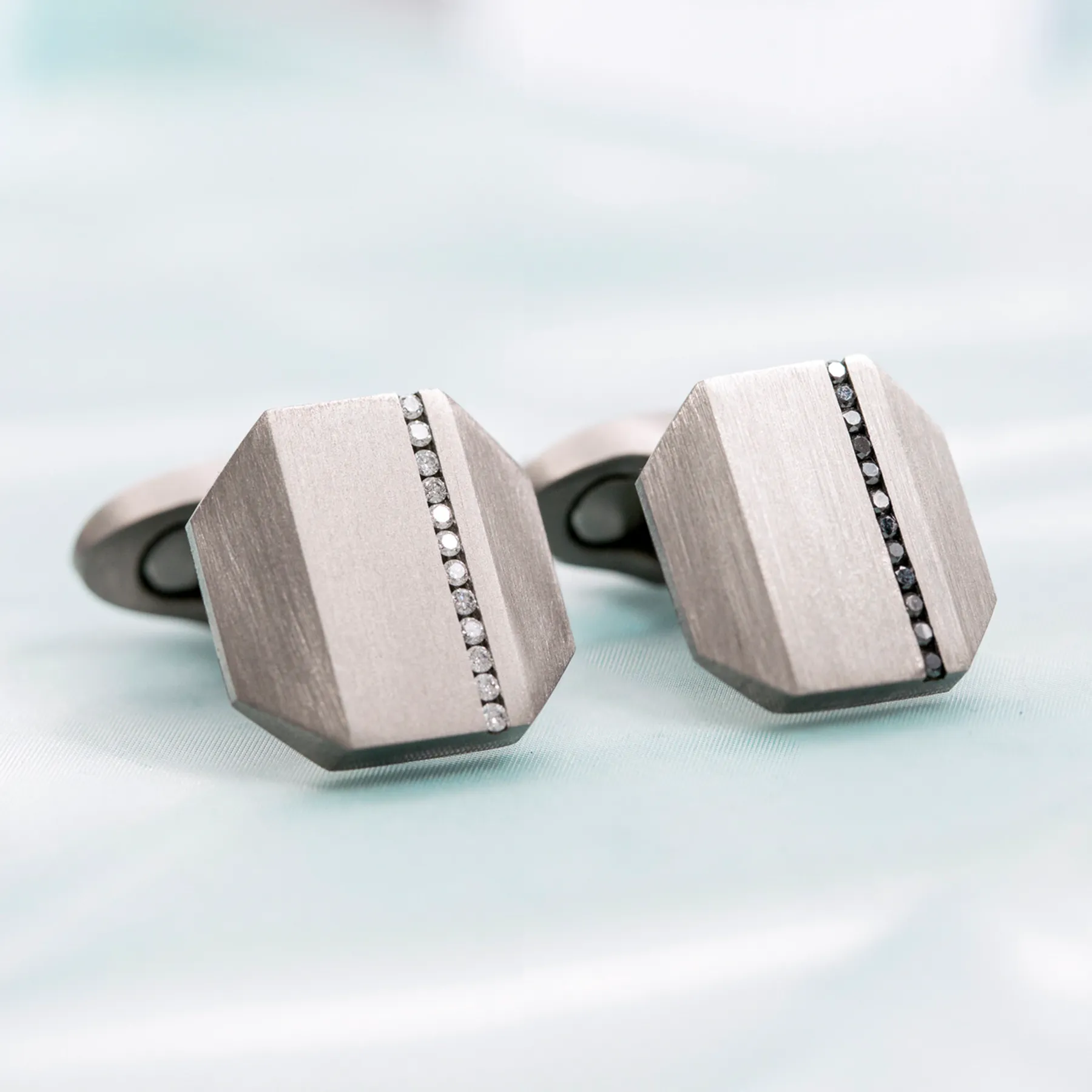 Titanium Octo Precious Cufflinks With Black Diamonds sold by Tateossian product image thumbnail 4