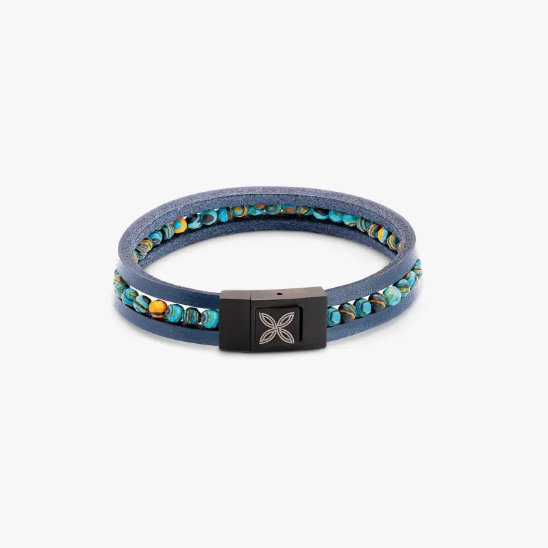 THOMPSON Combinar bracelet in blue leather sold by Tateossian