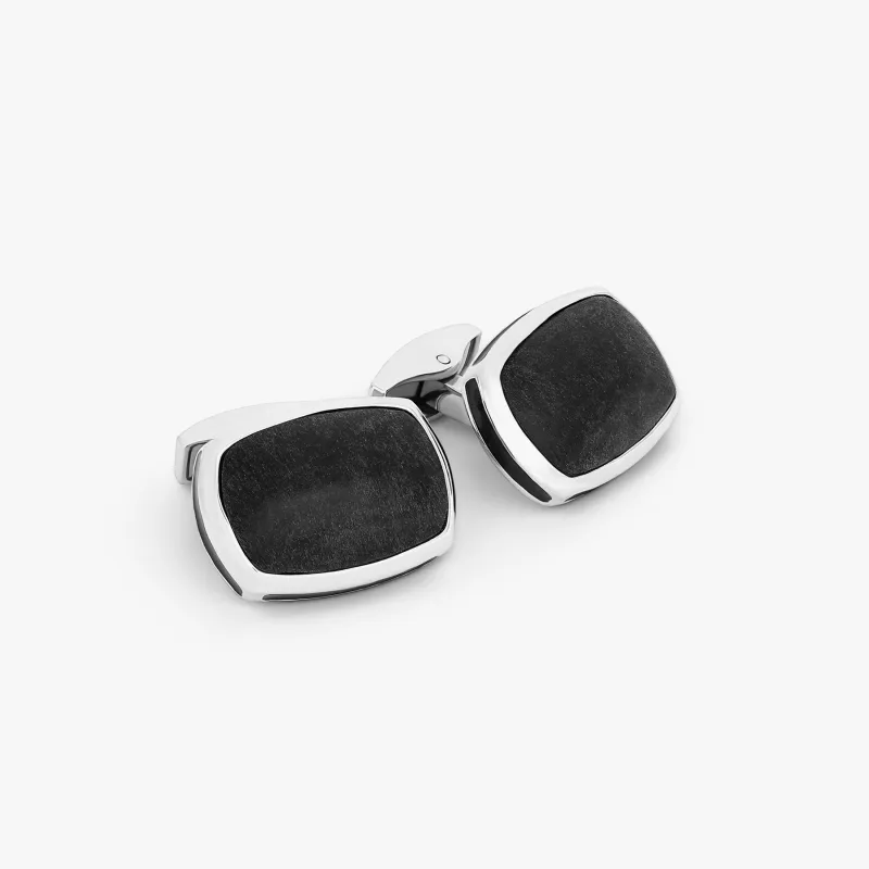 Signature Pillow bullet Cufflinks In Rhodium Plated Silver with Matte Onyx sold by Tateossian