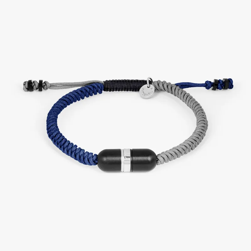 ELTON JOHN Metallic Pill Primo bracelet in blue and grey macrame sold by Tateossian