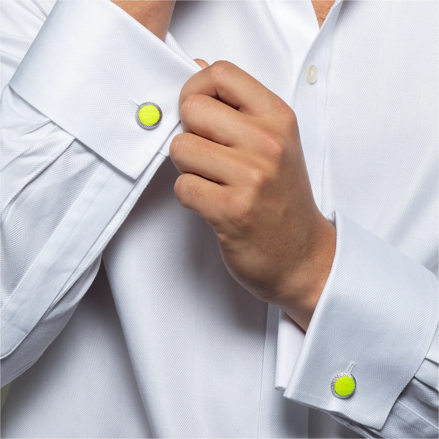 Tennis Ball Cufflinks In Palladium Plated With Green Enamel sold by Tateossian product image thumbnail 2