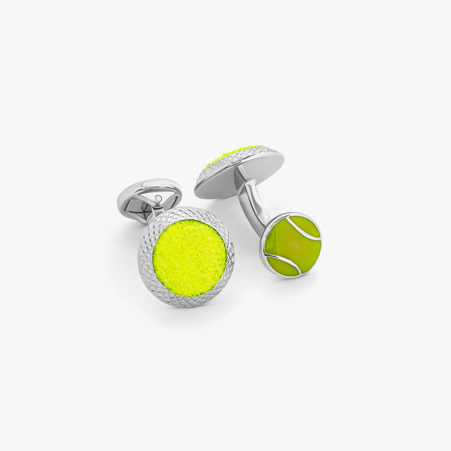 Tennis Ball Cufflinks In Palladium Plated With Green Enamel sold by Tateossian