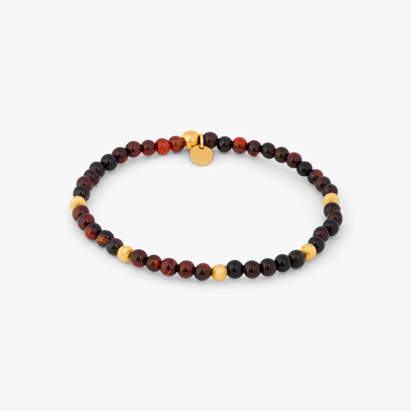 Graffiato Sennit Bracelett In Yellow Gold Plated Silver with Red Agate sold by Tateossian