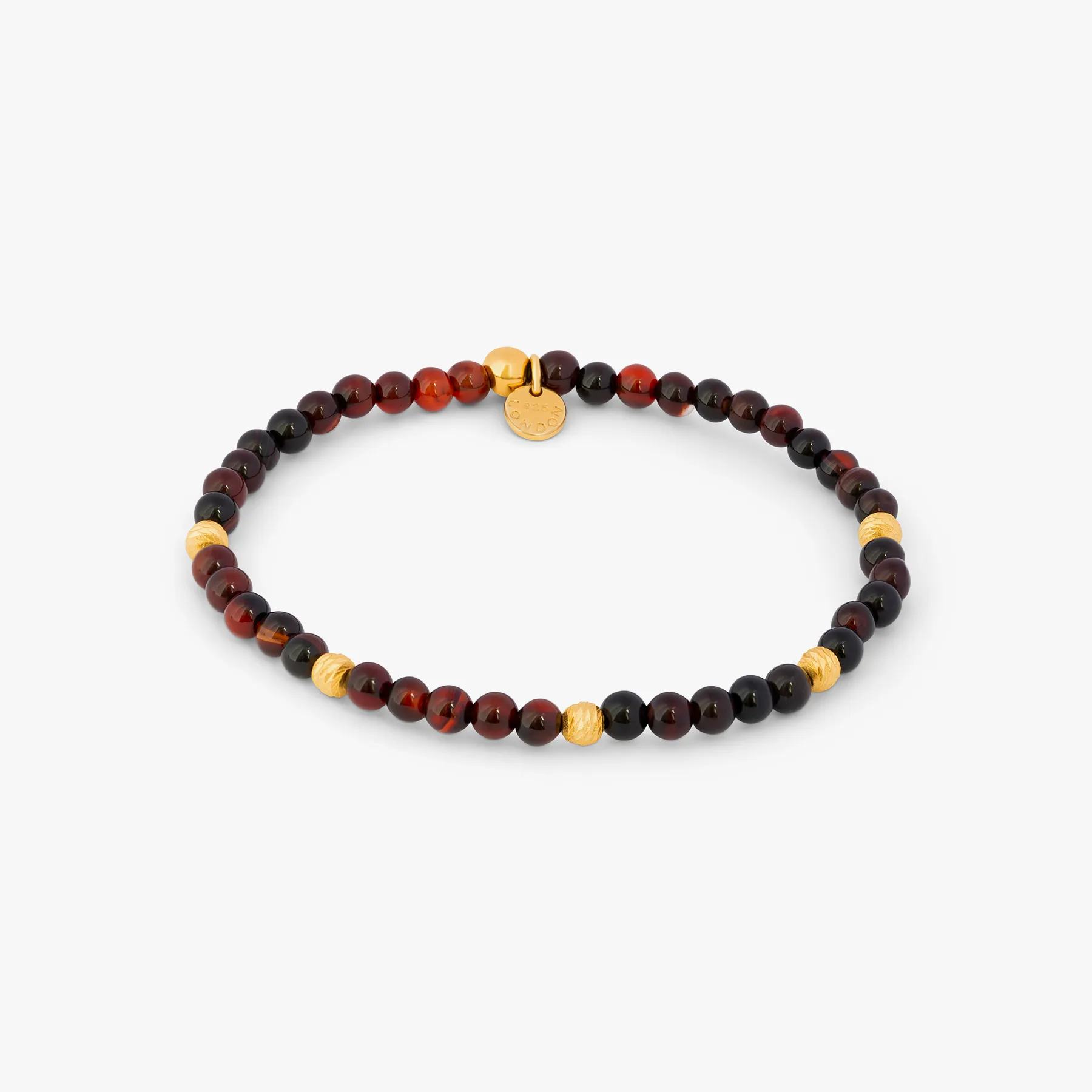 Graffiato Sennit Bracelett In Yellow Gold Plated Silver with Red Agate sold by Tateossian