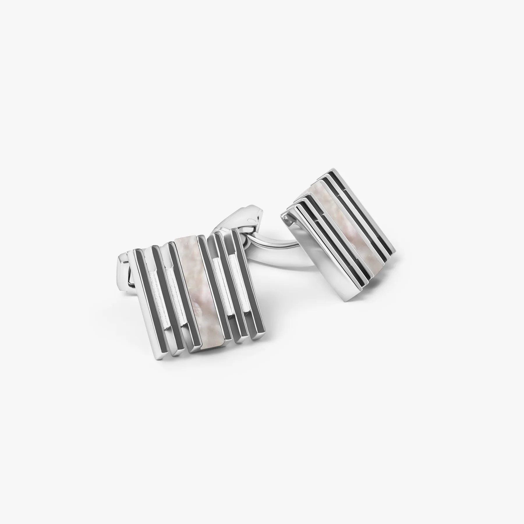 THOMPSON Summer Stripes Cufflinks In Palladium plated Base Metal With White Mother Of Pearl sold by Tateossian