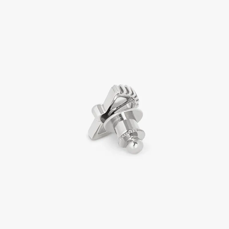 Puzzle Gear Pin in Rhodium Plated with Black Spinel sold by Tateossian